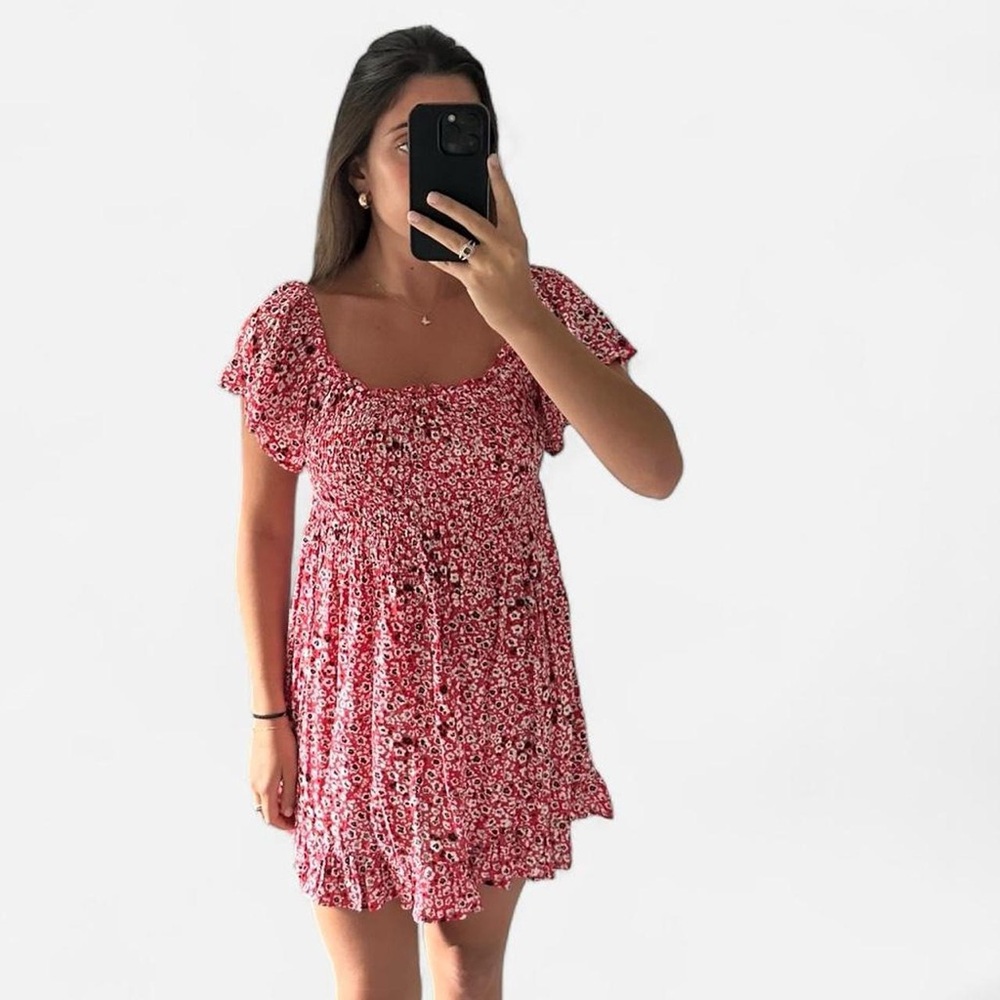 Bloomingdale's Red Floral Mini Dress